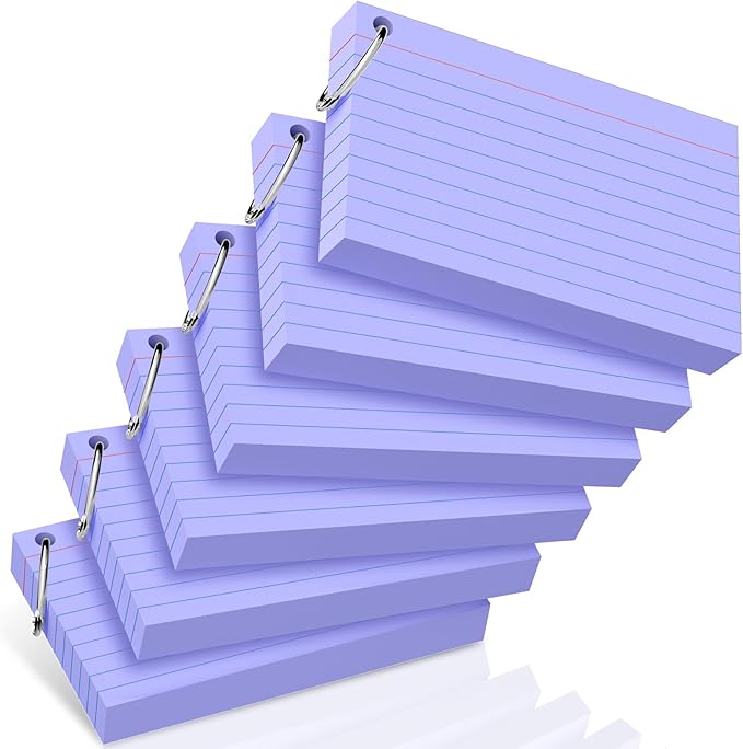 300 Count Index Cards 3 x 5 Inch Purple Flash Cards with Ring, Heavy Flashcards College Ruled Home Organization, Durable Study To Do List Note Cards with Ruled Lines for Office & School Supplies