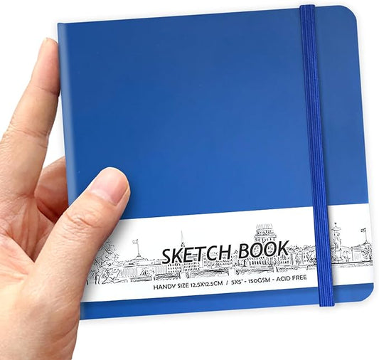 5" x 5" Hardcover Sketch Book,Small Mixed Media Sketch Pad,58 Sheets 150GSM Acid-Free Artist Drawing Paper,Travel Journal Blank Notebook for Adults Painting,Illustration,Art Supplies.Navy Blue