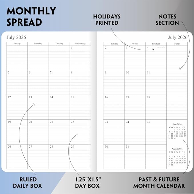 26-27 Academic Planner - Weekly and Monthly Planner, Jul 2026 - Jun 2027, Holidays, Contacts and Notes Pages, Vegan Leather Cover, Elastic Closure, 5.5”x8.25”, Rose Gold