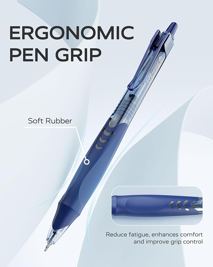 STAGEEK GX1 12 Pack Blue Gel Pens, Quick Dry Blue Ink Pen, 0.5mm Fine Point Retractable Smooth Writing Pens for Journaling, Writing, Business Gel Pen for Office School & Home Supplies(Blue)