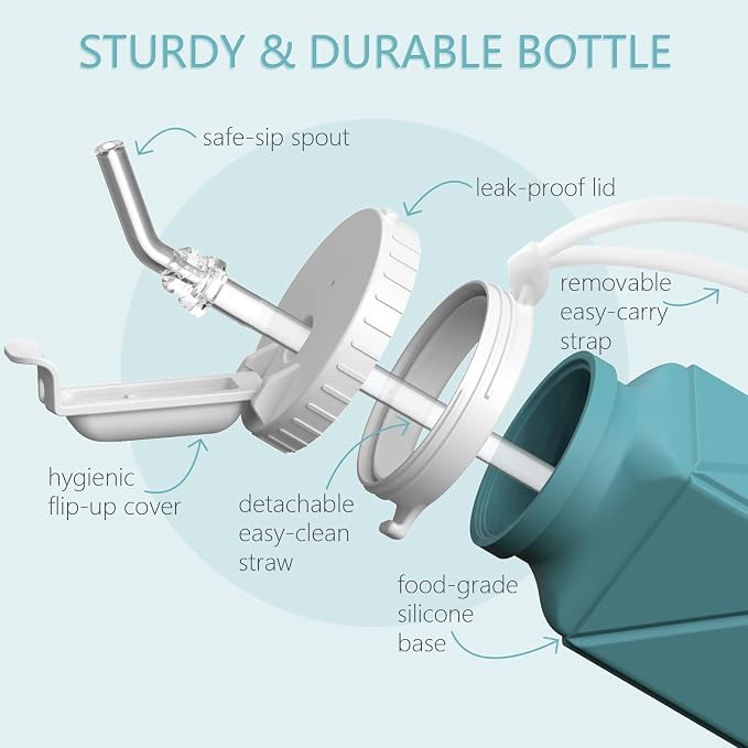 BEAUTAIL Collapsible Water Bottles with Straw 21 oz, Travel Water Bottle | BPA Free, Leakproof & Reusable, Silicone Foldable Water Bottle for Traveling, Hiking, School, Sports, Outdoor, 1-Pack, Blue