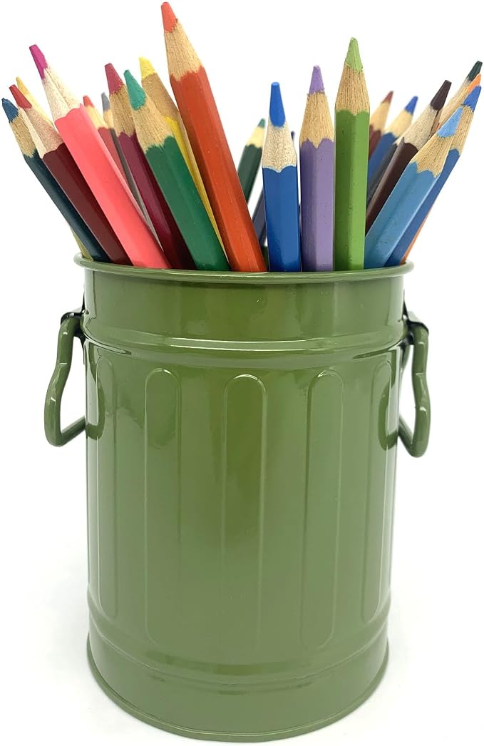 Desk Pen Holder, Metal Pencil Holder for Desk, Desk Organizer with Handle, Makeup Brush Holders, Pencil Cup, Desktop Storage Organizer for Office, School, Home (Green)