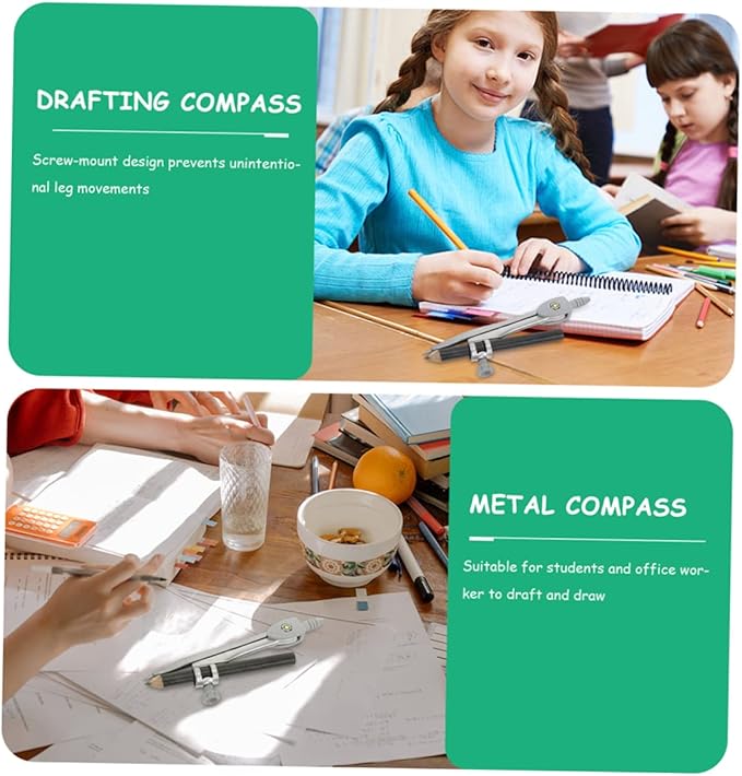 Uonlytech 5Pcs Geometry Compass Set Portable Math Compasses for Students Drafting and Circle Drawing Tools Precision Compass Kit for Classroom and Home Use