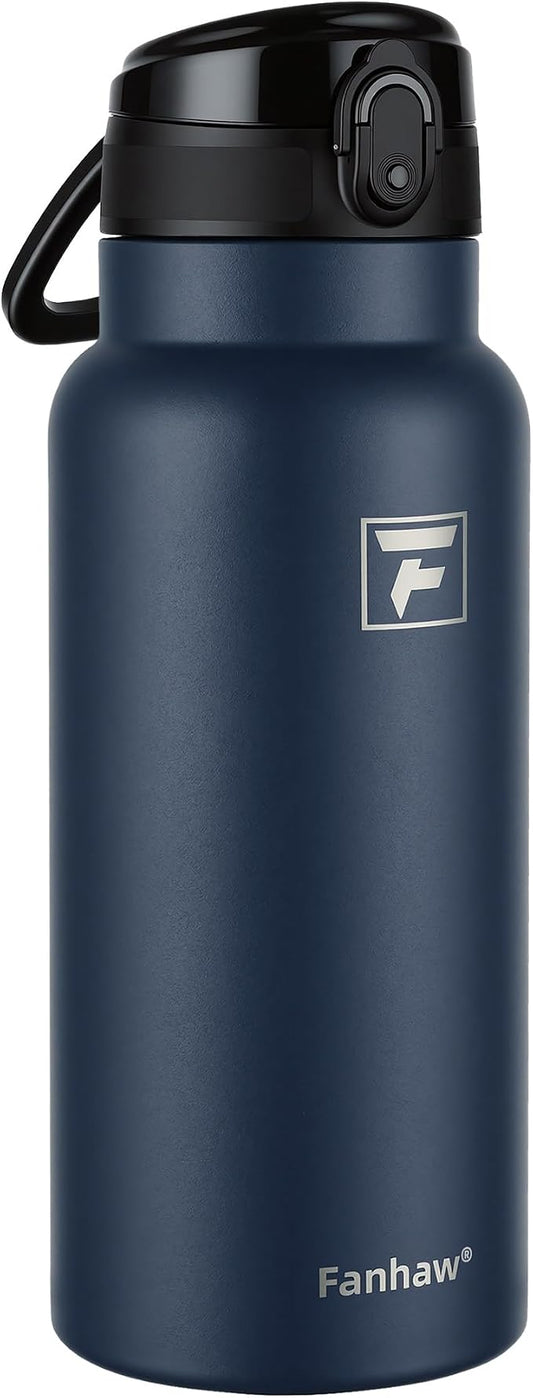 Fanhaw 32 Oz Insulated Stainless Steel Water Bottle with Chug Lid – Wide Mouth, Leak-Proof, BPA-Free – Ideal for Kids, Adults, Sports, Gym, and Outdoor Use (Navy Blue)