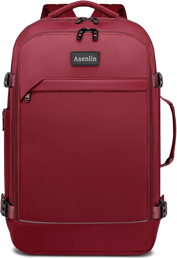 Asenlin Travel Backpack for Women Men,Flight Approved Carry On Luggage 40L Water Resistant Business Laptop Backpacks Fits TSA 17.3 Inch Computer College Weekender Outdoor Hiking-Red