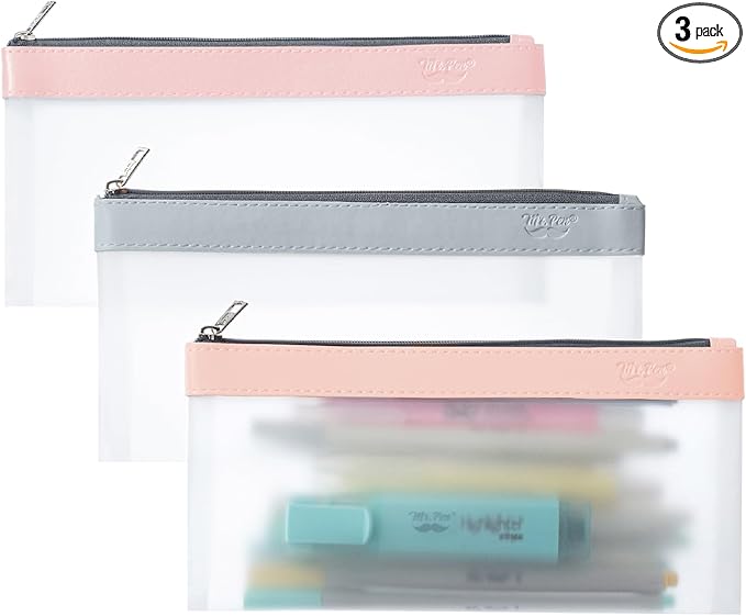 Mr. Pen- Clear Pencil Pouch, 8.50"x4.25", 3 Pack, Durable TPU Material, Medium Water-Resistant Pencil Bags with Smooth Zipper, Multipurpose Clear Pouch for Stationery, School, Office, Travel Supplies