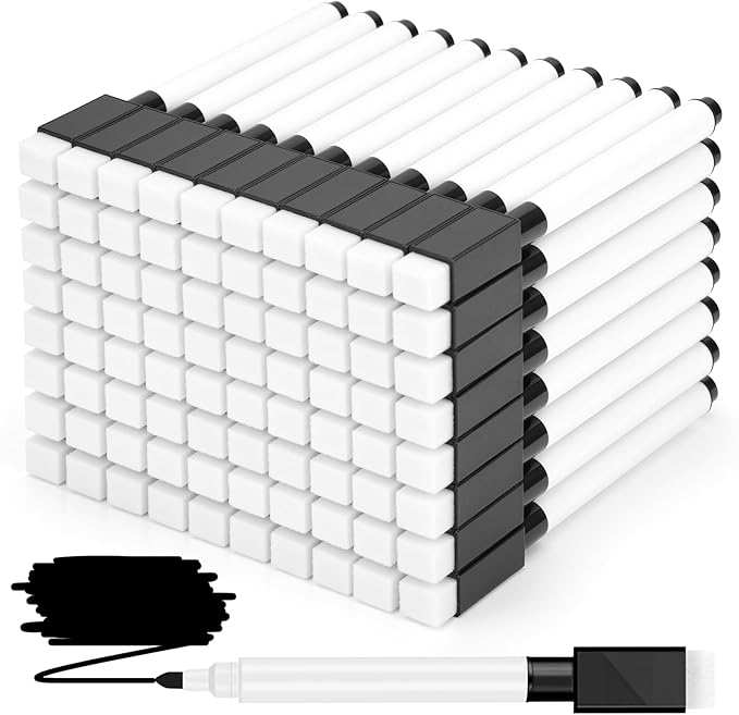 300 Pcs Black Magnetic Dry Erase Markers with Eraser Cap, White Board Mini Dry eraser Markers Bulk, Fine Point Tip Student White Board Marker for Teachers Office School Supplies