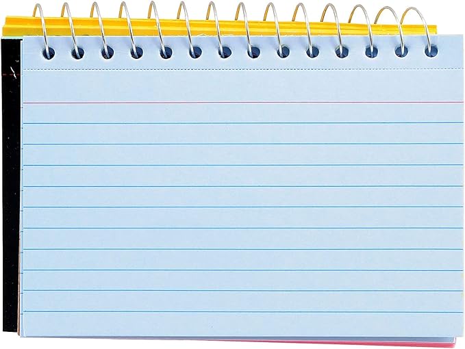 3-Pack Spiral Bound Colored Index Card Books, 3x5-Inch, Ruled, Perforated, Bright Colors: Canary-Cherry-Green-Blue, 50-Count per Book from Northland Wholesale. (3 Packs)