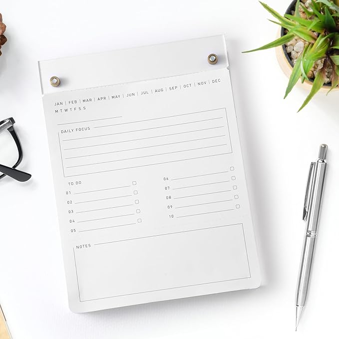 Affrolling Acrylic to Do List Acrylic Drafters Tablet Planner with 100 Sheets Daily Binder Pad Desk Accessories Notepad Supplies - 6.3 W x 8.46 H for Office Home Desk Accessory