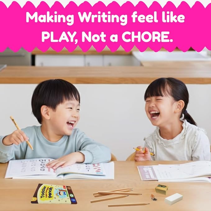 Toddler Pencils Thick Flat Jumbo Triangular Shape for Writing Beginners, Preschoolers, Early Learners, and those with Special Needs. Sets of 10 natural wood pencils with a wood sharpener and eraser