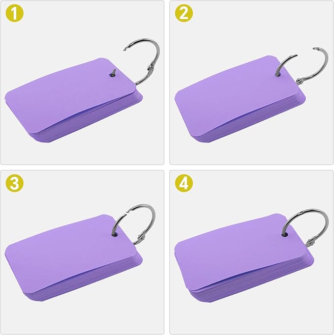 300 Pcs Index Cards with Ring, 2" x 3.5" Purple Blank Flashcards for Studying, Vocabulary, Memos, Bookmark,Greetings (Purple)