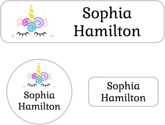 Name Bubbles - Kids Custom Name Labels for Daycare, School, Camp (102 Labels) - Personalized Waterproof Name Stickers for Clothes Tags, Lunch Boxes, Water Bottles, & School Supplies (Unicorn)