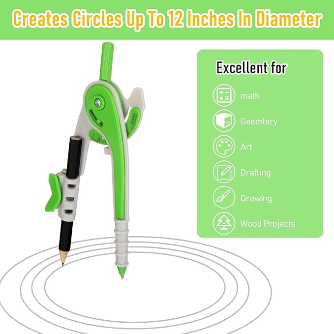Zonon 100 Pcs Math Geometry Compasses Classroom Set, Bulk Bright Colored Plastic Drawing Compass with Pencils and Safe Tip, Back to School Teacher Supplies for Kids Basic Drafting