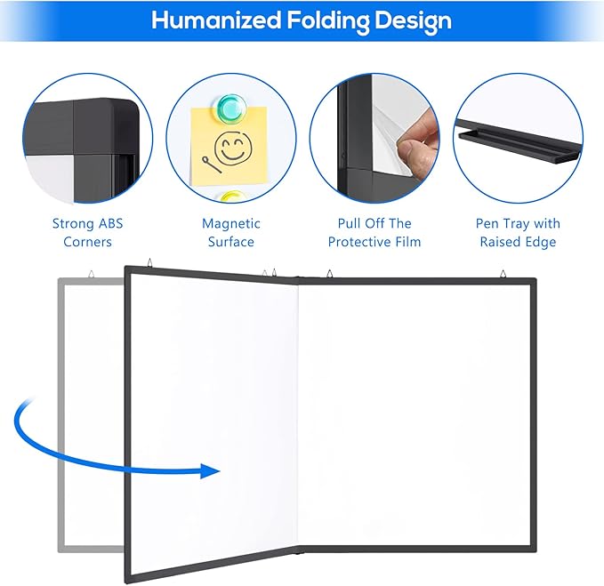 Large Magnetic Whiteboard, maxtek 60 x 36 Magnetic Dry Erase Board Foldable for Wall, 5' x 3' Aluminum Presentation Big Wall-Mounted Marker Board for Office Home & School (Black)