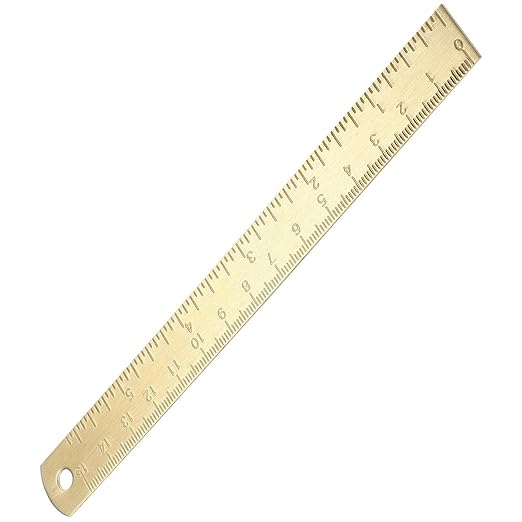 Brass Ruler, Metal Drawing Ruler Gold Straight Unisex Learning Measuring Bookmark Stationery for School Office Math Geometry Drafting Tools and Kits