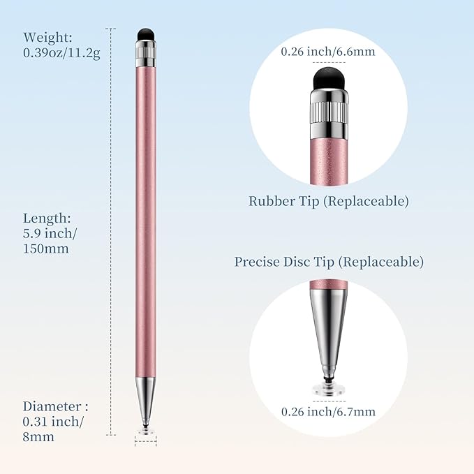 ChaoQ 2-in-1 Stylus Pen for Touchscreen, 6pcs High Sensitivity and Precision Stylus Pens for iPad iPhone Android Suitable for All Touch Screens (Rose Gold)