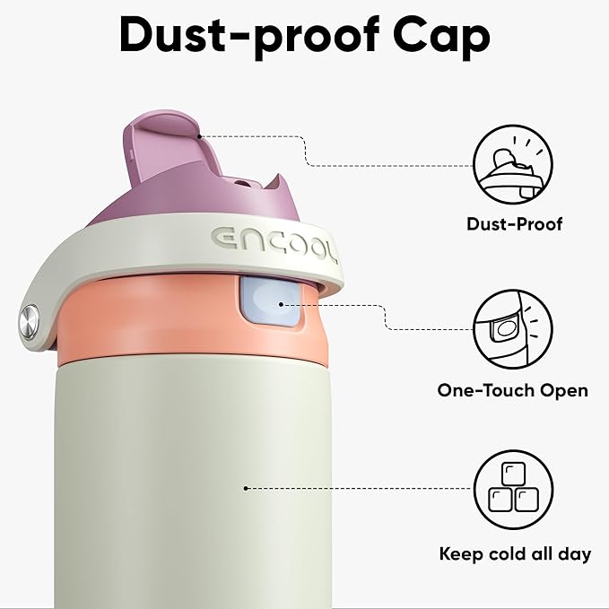 ENCOOL Leakproof Insulated Water Bottle with Straw Dual-Sip Water Bottle Bag-Safe Design for Work, Commute & Gym – Keeps Drinks Cold All Day, 24 oz, Sand Beige