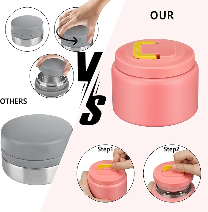 JXXM 8 Oz Thermo Food Jar for Hot & Cold Food for Kids, Insulated Lunch Containers Hot Food Jar,Leak-Proof Vacuum Stainless Steel Wide Mouth Lunch Soup Thermo for School (PINK-Pure)
