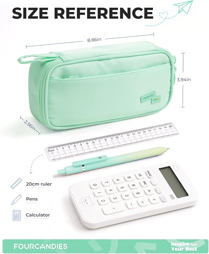 Four Candies Large Pencil Case, 5 Compartments Canvas Pen Organize | Big Capacity Pencil Pouch Bag for School Supplies, Portable Stationery Holder for Teen Girls Boy Men Women