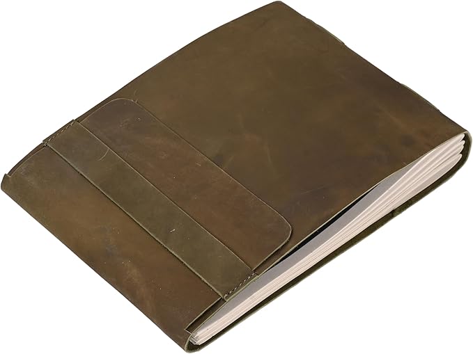 Leather Journal Daily Travel Diary, Handmade Vintage Bound Rustic Notebook, Genuine Buffalo Leather-Premium Quality Lined/Unlined, Brown/Cream,Deckled Edged Paper/Antique key, Art Sketchbook, Brown (7x10 Inches - Cream Unlined Green)