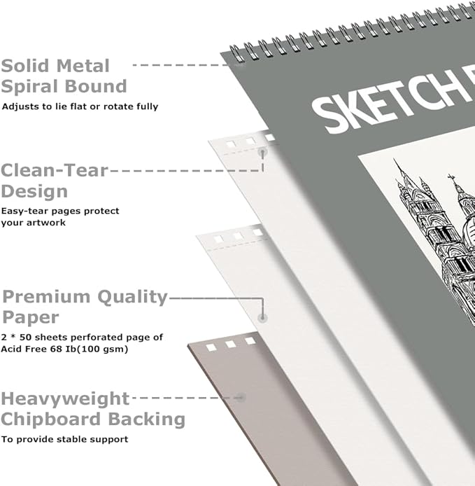 9" x 12" Sketch Book, 2-Pack 50 Sheets Spiral Bound Art Sketchbook, Acid Free Artist Drawing Book Paper, Art Supplies for Kids, Craft Activities, Sketch Paper for Drawing Coloring Sketching(Green)