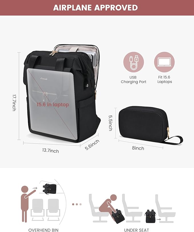 LOVEVOOK Laptop Backpack for Women, 15.6 Inch Work Laptop Bag with USB Port, Fashion Teacher Nurse Backpack Purse, Waterproof Travel Computer Backpack with Organizer Bag, 2PCS