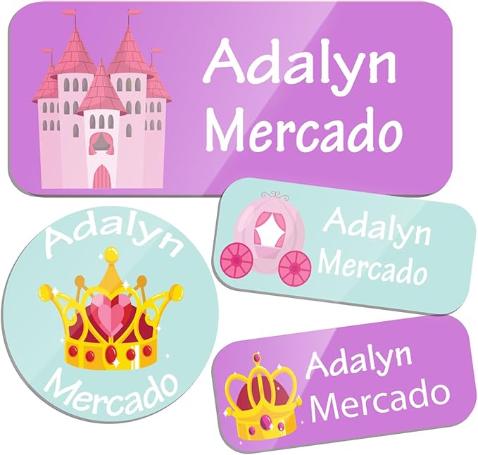 Custom Personalized Name Labels for Kids-(200-1000Labels) Waterproof Name Stickers Tags for School&Daycare,Clothing Tags,Washable&Durable Labels for Lunch Boxes, Bottles,Toys&GEA (Crown)