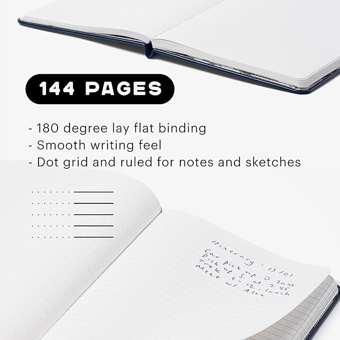 Stone Journal Explorer Notebook – A5 Waterproof Paper Field Journal, Vegan Leather Hardcover, 144 Pages Alternating Ruled & Dot Grid, Back Pocket, Weather-Resistant (Navy Blue)