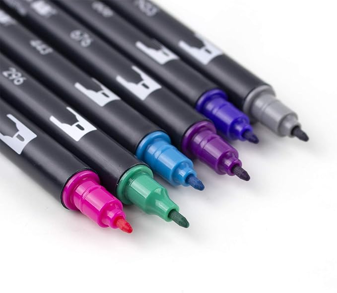 Tombow 56212 Dual Brush Pen Art Markers, Galaxy, 6-Pack. Blendable, Brush and Fine Tip Markers