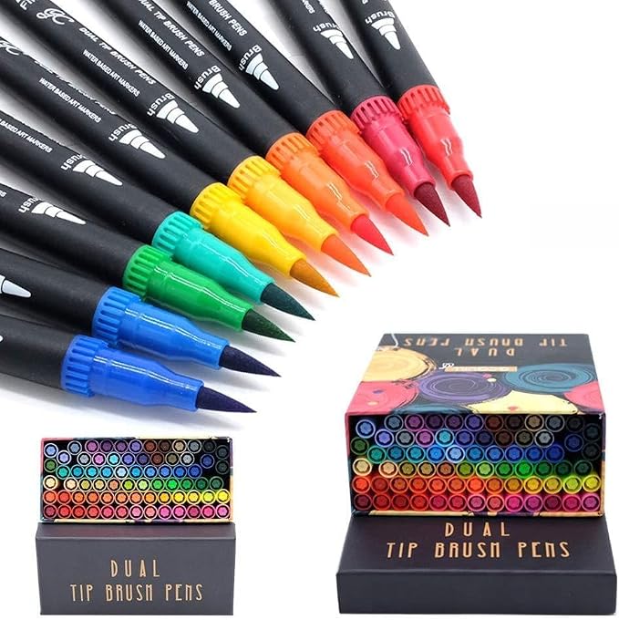 72 Colors Dual Tip Brush Pen Markers Set | Flexible Brush & Fine Point Art Markers for Adult Coloring, Calligraphy, Hand Lettering，Illustration, Sketching | Gift Box
