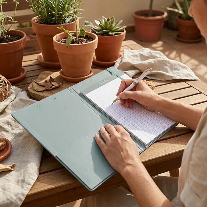 Aesthetic Clipboard Folio with Refillable Lined Notepad & Interior Pocket - Cute Padfolio/Legal Pad Holder for Women - Easily Organize Notes at Work, School, or Home