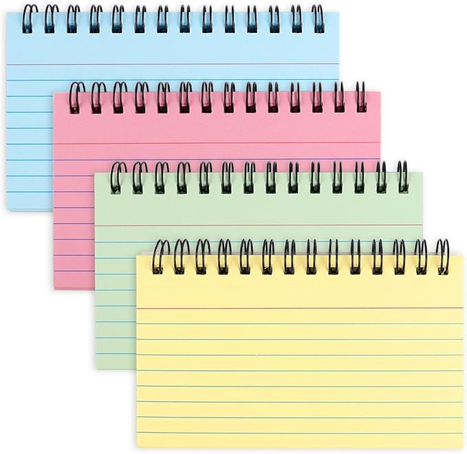 200 Sheets Spiral Index Cards 3 x 5 Inches Spiral Bound Ruled Note Cards for School Office Flash Cards with Ring for Memory Learning Taking to Do List Spiral Flashcards with Cover (4 Colors)