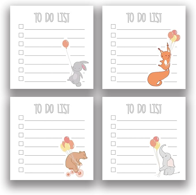 Cute Animal 4 Pads/200 Sheets 3x3 Sticky Notes Set, Adorable Cartoon Memo Pads with High-Adhesive, Post Reusable Tearable it Notes for Journal Planners Office School Home, to-do List Stationery Gift