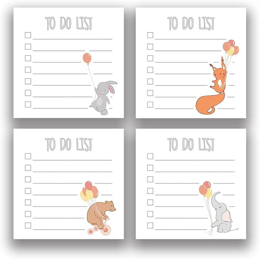 Cute Animal 4 Pads/200 Sheets 3x3 Sticky Notes Set, Adorable Cartoon Memo Pads with High-Adhesive, Post Reusable Tearable it Notes for Journal Planners Office School Home, to-do List Stationery Gift