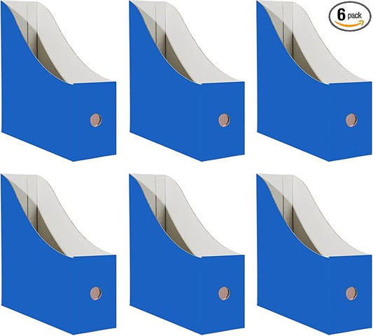 Limitliho 6 Pack Cardboard Magazine Holder for Desk, Book Bins for Classroom Library,Office,Home, 10.6" H x 10.2" L x 3.5" W in Magazine File Holder (Blue)