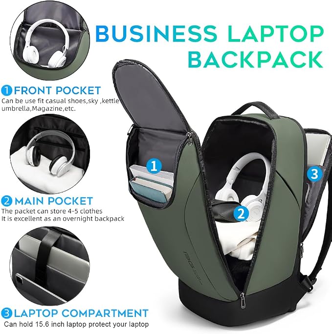 BANGE Business Commute Backpack Waterproof fit 15.6 Inch adopt in Commute,Travel Durable Backpack (Green)