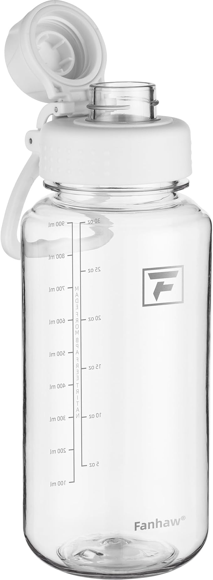 Fanhaw 32 oz Clear BPA-Free Tritan Water Bottle with Fast-Flow Spout Lid, Leakproof Wide-Mouth Reusable Bottle for Gym, School & Office (Clear&White)