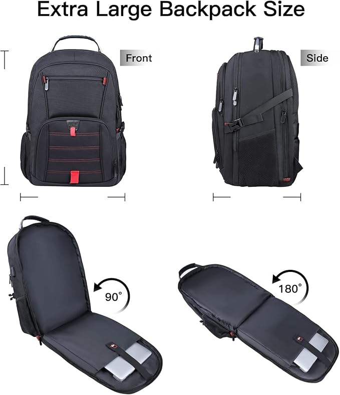 ANTERK Extra Large Backpack, 18.4 Inch Travel Laptop Backpacks for Men Women, 55L Anti Theft Water Resistant College Bussiness TSA Airline Approved Work Computer Backpack, Black