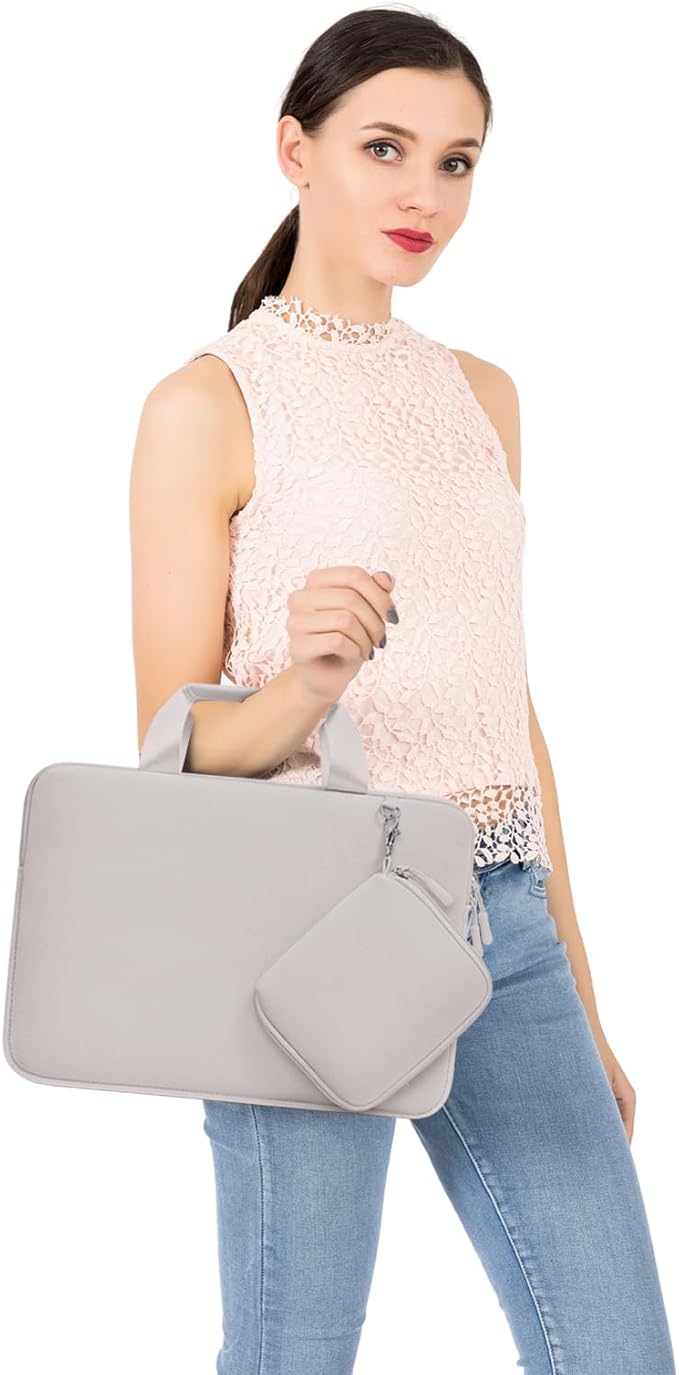 MOSISO Laptop Case 13.3 inch, 13-13.3 inch Laptop Sleeve Bag Compatible with MacBook Air/Pro 13 / Pro 14, HP Dell ASUS, Neoprene Carrying Computer Bag with Handle&Detachable Small Case, Stone Gray