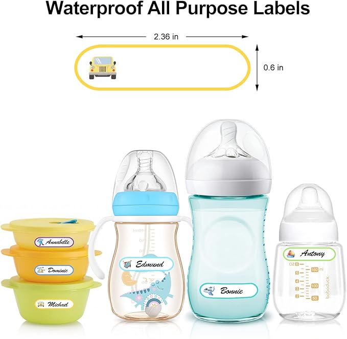 Waterproof Name Labels for Kids School Supplies - Daycare Name Stickers for Baby Bottle Water Bottles,136 PCS Self Adhesive Name Tag Stickers for Boys Personalized,Dishwasher Safe.