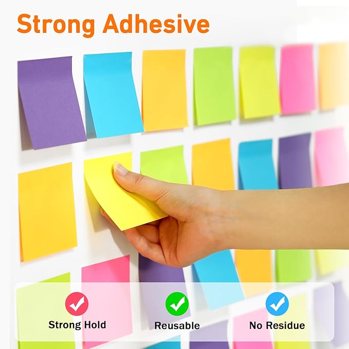 Sticky Notes 3x3 Inch (48 Pads) Bright Colors Self-Stick Memo Pads, Thick Paper Easy to Stick & Remove