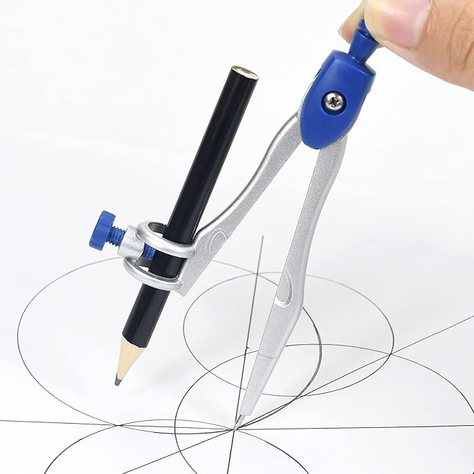 Unjoo Math Geometry Kit Sets 10 Piece Student Supplies with Shatterproof Storage Box,Includes Rulers,Protractor,Compass,Eraser,Pencil Sharpener,Lead Refills,Pencil,for Drafting and Drawings（Navy blue）