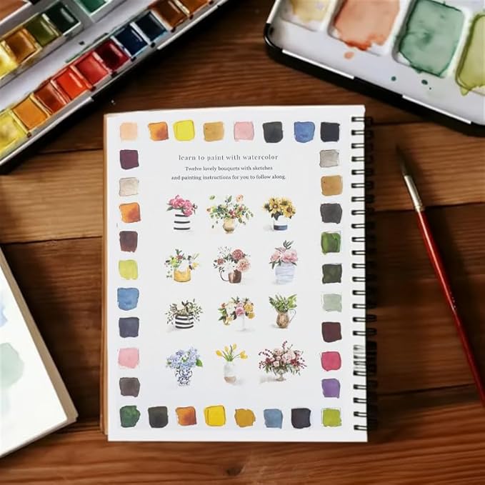 Watercolor Workbook - Coloring Book Beginner Friendly Painting Kit, Watercolor Workbooks for Adults with 24 Colors Paint, Exploration Gift for Adults Teens (Garden)