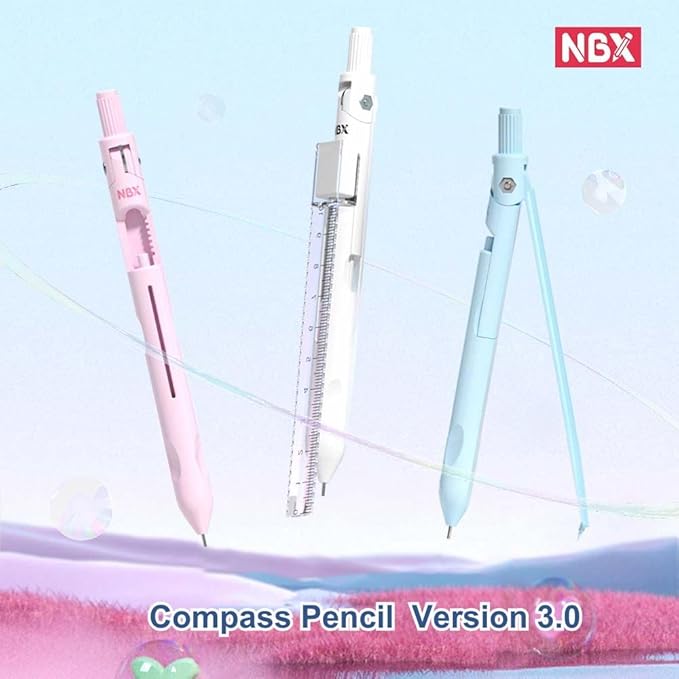 Compass for Geometry with Pencil, Includes Automatic Pencil, Compass, Ruler, Eraser 4 in 1 Set, Circle Compass Drawing Tool for Math, Drafting, Drawing, for Students, Kids, 1-Pack(Pink)