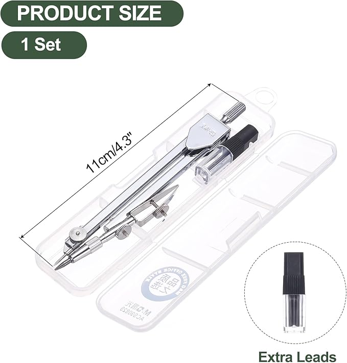M&G Compass for Geometry, Metal Compass with Extra Leads Geometry Math Drafting Drawing Measuring Tools for Classroom Office Supplies, Silver Tone