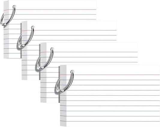 Index Cards 4x6 Inches, 200 PCS, White Flash Cards With Ring, Punched Lined Study Card Ruled Flashcards Notecards, Ruled Front And Blank Back, Note Card for School, College And Home