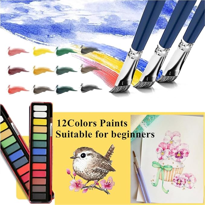 Watercolor Workbooks Coloring Book Easy Nature Scenes Beginner Friendly Watercolor Painting Set Art Crafts Painting Kit for Creative Exploration Gift for Adults Beginners (The sea, with Palette)