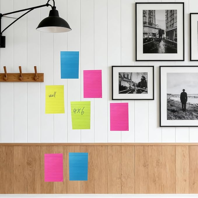 (36 Pack) Lined Sticky Notes 4x6 in,Large Notepads with Lines,Ruled Stickies Super Sticking Power,Office School Memo Note Pads Bright Colors,Post on Windows Doors,Recyclable,Easy to Write on