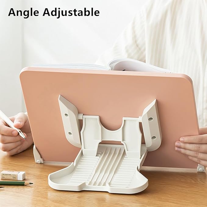 Book Stand for Reading Angle Adjustable Book Holder Tray for School Kids Students Foldable Cookbook Stand Desk Reading Stand with Page Paper Clips for Textbooks Recipe Magazine Laptop Tablet