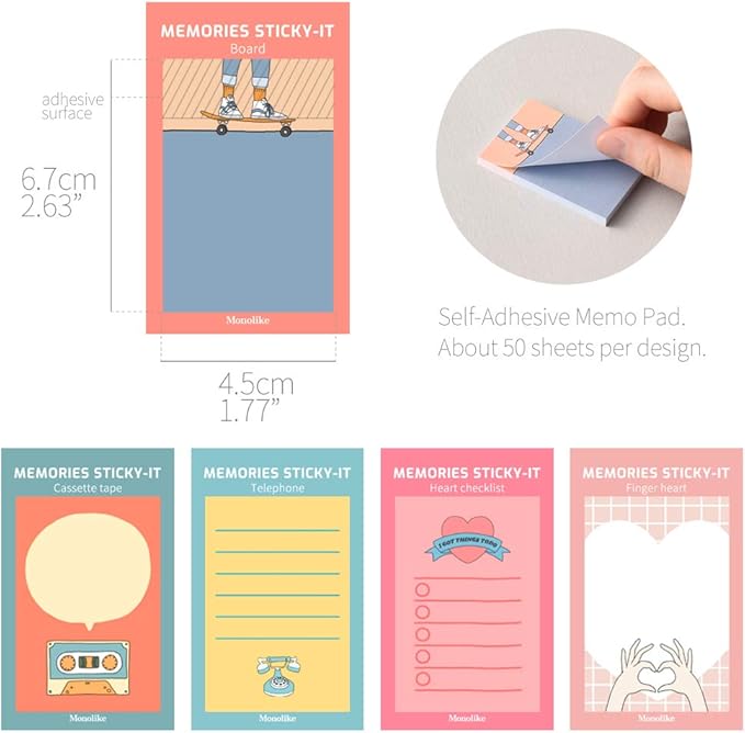 Monolike Memories Sticky-it - 5p Set Self-Adhesive Memo Pad 50 Sheets